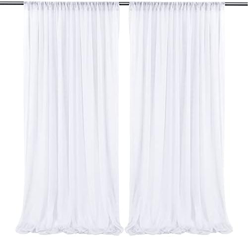 10ft x 10ft White Chiffon Backdrop Curtains, Wrinkle-Free Sheer Chiffon Fabric Photo Curtain Drapes for Wedding Ceremony Arch Party Stage Photography Decorations by WishCare