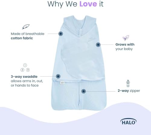 HALO 100% Cotton Sleepsack Swaddle, 3-Way Adjustable Wearable Blanket, TOG 1.5, Baby Blue, Small, 3-6 Months - Image 4