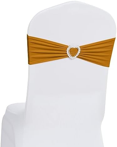 Pack of 120 Spandex Chair Sashes Bows Stretch Chair Cover Band with Buckle Slider Universal Elastic Chair Ties for Wedding Banquet Party Event Decoration (Gold) by Howhic