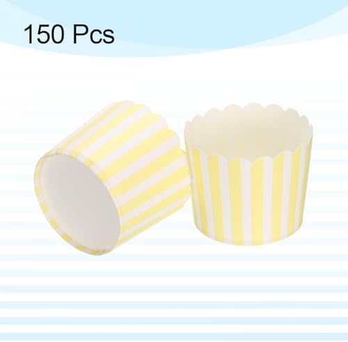HARFINGTON 150Pcs Paper Baking Cups 6oz Disposable Cupcake Pinstripe Yellow - Image 3