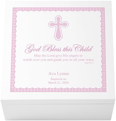 Let's Make Memories Personalized Keepsake Box for Blessed Child - Memories Box - Baptism - Confirmation - Memento Storage - For Girls - 6" Hx12 Sq - God Bless - Pink by LetsMakeMemories
