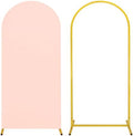 Metal Arch Stand and Cover Set,1 Light Pink Spandex Fitted Backdrop with 1 Gold Wedding Arched Stand Frame for Parties Birthday Baby Shower Bridal Banquet Decoration (6FT) by HAISIWLKJ
