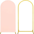 Metal Arch Stand and Cover Set,1 Light Pink Spandex Fitted Backdrop with 1 Gold Wedding Arched Stand Frame for Parties Birthday Baby Shower Bridal Banquet Decoration (6FT) by HAISIWLKJ