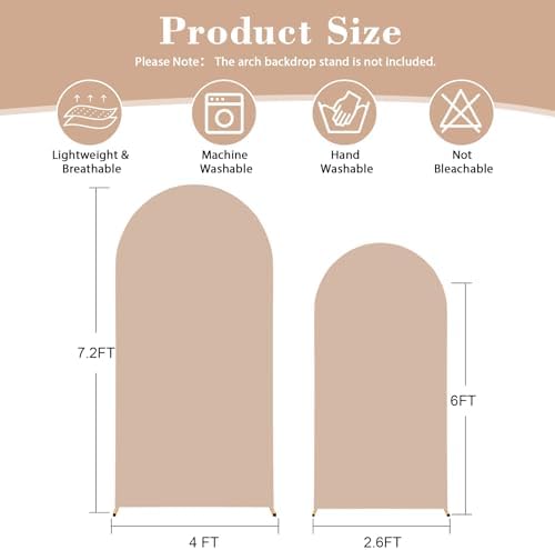 Nude Arch Covers Set of 2-7.2 and 6ft Nude Arch Backdrop Cover Spandex Wedding Balloon Arch Stand Covers for Baby Shower Birthday Party Bridal Shower Photo Arch Covers Stretchy Backdrop - Image 5