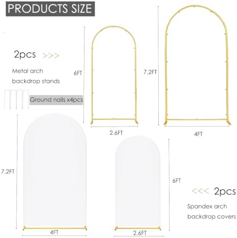 Set of 2 Metal Arch Backdrop Stands with White Covers, 6/7.2FT - Image 3