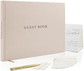 Real Linen Guest Book Set - 11.5 x 8.5 Embossed Guestbook for Weddings, Showers, Events, Blank & Lined, Comes with Sign, Pen, Box and Photo Sleeves, 120 Pages (Oatmeal) by ModernAlbumDesigns