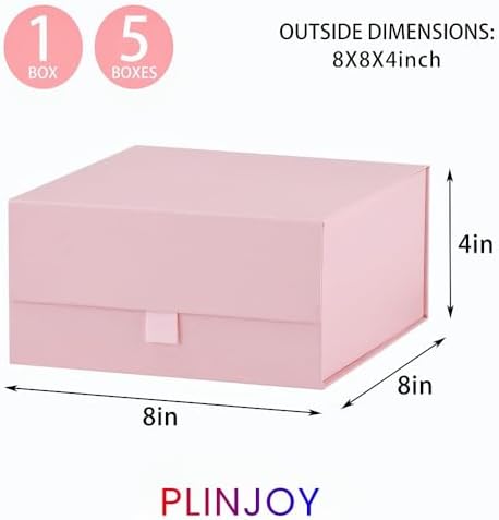 5 Pcs Pink Gift Box 8x8x4 Inches Small Gift Boxes for Presents with Magnetic Closure Lid Luxury Collapsible Gift Box Bridesmaid, Wedding, Birthday Boxs for Gift Packaging - Image 4