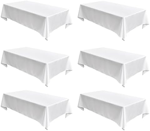 Fitable 6 Pack White Faux Linen Tablecloths Rectangle 90x156 Inch by Fitable