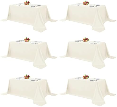Fitable 6 Pack Ivory Tablecloths 90x132 Inch for 6 Foot Rectangle Tables by Fitable