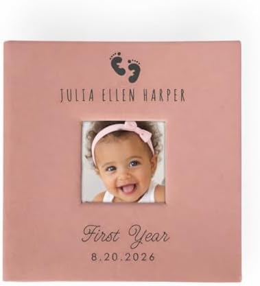 Personalized Engraved Baby Feet Leatherette Photo Album, First Birthday Gift, Baby Scrapbook by GiftsForYouNow