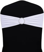 Spandex White Chair Sashes 100 Pack Wedding Chair Bows Bands Silver Buckles - Image 2