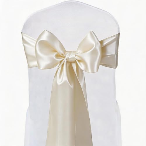 Satin Chair Sashes Bows 50 Pack Universal Polyester Chair Ribbons for Wedding Anniversary Retirement Party Birthday Engagement Banquet Graduation Outdoor Events Decor (Ivory, 50 pcs) - Image 2
