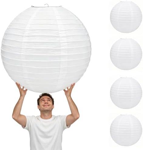 5pcs White Paper Lanterns Party Decorations, 20in Large Chinese Round Paper Hanging Decorations Lanterns Jumbo Lamps for Home, Parties, and Weddings by Famolay