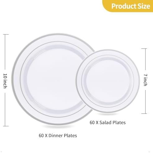 Goodluck 120PCS Silver Plastic Plates, Heavy Duty Disposable Silver Plates - Image 3