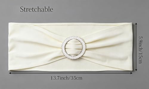50 Pack Spandex Ivory Chair Sashes Bows with Slider Buckles for Wedding Party Feast Banquet Restaurant Event Bridal Baby Shower Decoration - Image 3