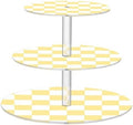 J JOYSAY Chess Checkerboard White Light Yellow Pattern Acrylic Cupcake Stand 3 Tier Dessert Table Display Set Clear Cake Stands for Baby Shower Wedding Party Decorations Easy Assembly Pastry Tower by J+JOYSAY
