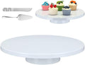 Wenqik 14 Inch Metal Cake Stand with Cake Knife and Spatula, Round Dessert Table Display Stand Metal Dessert Tray Serving Platter for Party, Wedding, Birthday, Baby Shower, Anniversary(White) by Wenqik