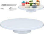 Wenqik 14 Inch Metal Cake Stand with Cake Knife and Spatula, Round Dessert Table Display Stand Metal Dessert Tray Serving Platter for Party, Wedding, Birthday, Baby Shower, Anniversary(White) by Wenqik