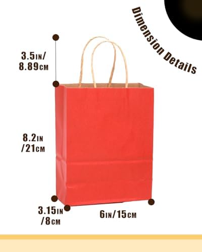 qiqee 100PCS Gift Bag with Handles Bulk Kraft Red Paper Bags Multiple Uses (8.3"x3"x6"inch Small Size) - Image 2