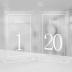 Acrylic Table Numbers 1-20 with Stand, Printed White Font on 4x6 inch Acrylic, Clear Table Number Signs and Holders, Centerpiece for Events, Weddings, Reception, Party, Anniversary, and Decoration by Unknown
