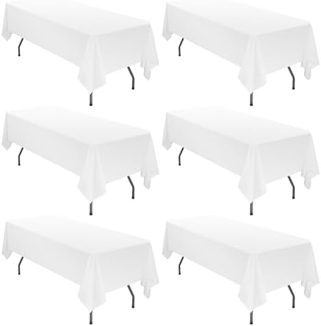 6 Pack Tablecloth 72 x120 inch Polyester Table Cloth for 6-8 Foot Rectangle Tables,Stain and Wrinkle Resistant Washable Fabric Table Covers Polyester White Table Clothes for Wedding,Party,Banquet by YMHPRIDE