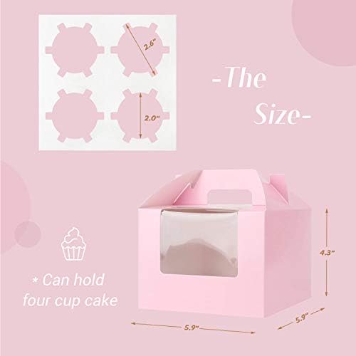 EUSOAR Cupcake Treats Gift Boxes, 5.9" x 5.9" x 4.3" 50Pcs Cupcake Carrier Boxes with insert and Display Window, Bakery Wrapping Party Favor Pastry Packing Take-Out Muffin Carry Boxes Container - Image 4