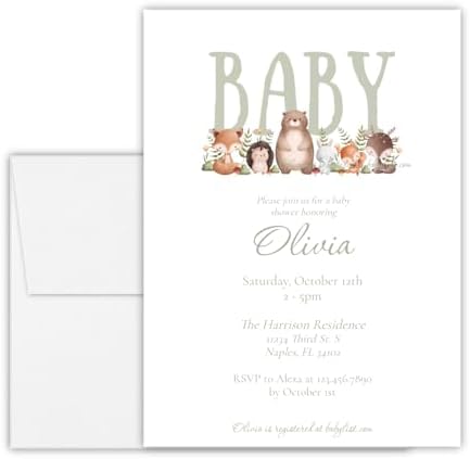 Woodland Baby Shower Invitation Printed, Teddy Bear Baby Shower Invite Gender Neutral, Forest Animal Baby Shower Invitations, Custom Printed Baby Shower Invite by TheDecoratedFlamingo
