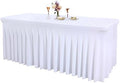 1 Pack White Tableclothes for 8 Foot Rectangle Tables, Wrinkle Resistant Fitted Table Cloth Stretch Spandex Table Covers with Skirt for Event Banquet Wedding Birthday Party by PartyTalk