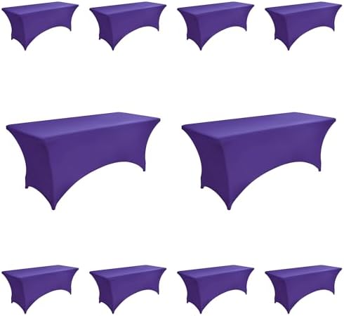 10-Pack 6ft Spandex Table Covers for Rectangle Standard Folding Tables - Wrinkle Resistant Stretch Tablecloths - Ultimate Fitted Table Protector for Parties, Banquet, Wedding by Unknown