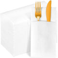 KAMMAK White Dinner Napkins Disposable Cloth Like Paper Napkins Folded with Pocket 100 Pack Guest Hand Towels for Party Decoration, Wedding Reception, Bathroom, Kitchen (16.5 x 16.5 inch) by KAMMAK