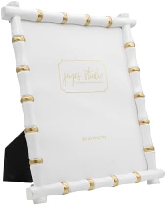 Jaye's Studio Gracie Chloe Decorative Picture Frame White Photo Frame 8x10 Gold Bamboo Frame, Glass Display Standing Picture Frames Easel Stand, Secure Fit Back, Handmade Metal Boho Frames Room Decor - Image 2