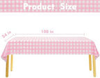 Kesfey 12 Packs Pink Gingham Tablecloth 54 x 108 Inches Pink and White Checkered Table Cloths Party Picnic Disposable Table Covers Splashproof Plastic Checkered Gingham Tablecover for Dinners Party - Image 3