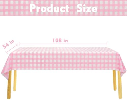 Kesfey 12 Packs Pink Gingham Tablecloth 54 x 108 Inches Pink and White Checkered Table Cloths Party Picnic Disposable Table Covers Splashproof Plastic Checkered Gingham Tablecover for Dinners Party - Image 3