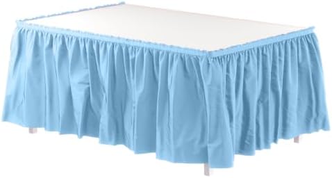 Exquisite Light Blue Table Skirt 24 Pack - Disposable Plastic Table Skirts for Rectangle Tables 6ft 8ft & Round Tables - 29in x 14ft Self-Adhesive Strip - Birthday Wedding Gender Reveal Decor by Exquisite