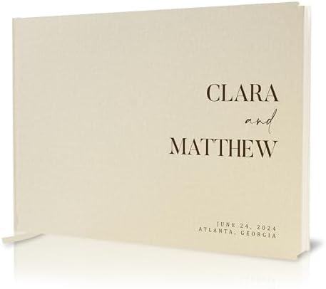 Personalized Guest Book - 11.5" x 8.5" Premium Custom Guest Signing Book with Bookmark and Blank Pages for Wedding Reception Table Decoration Engagement Birthday Party Event, Cream by ModernAlbumDesigns