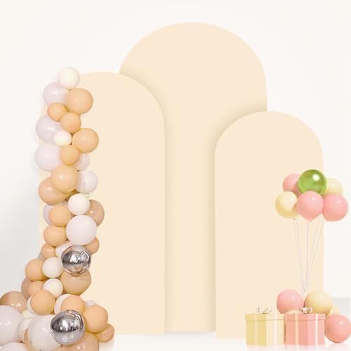 FANPROMS Beige Arch Backdrop Cover Set of 3 Wedding Arch Cover 4x5x6FT Round Top Arch Stand Cover for Fitted Arch Covers Spandex Backdrop Covers Set for Wedding Party Ceremony Decorations - Image 5