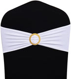 Pack of 50 White Chair Sashes with Gold Buckles Spandex Chair Bands Bows - Image 2