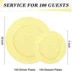FLOWERCAT 200PCS Yellow Plastic Plates Disposable Plates for Party - Heavy Duty Plastic Plates - 100 10" Dinner Plates and 100 7" Salad Plates for Weddings, Easter Parties and Events - Image 2