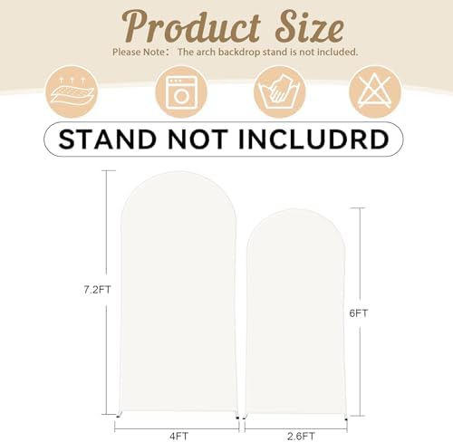 2 Set-7.2FT, 6FT Ivory Arch Backdrop Cover,Spandex Fitted Wedding Arch Stand Covers Round Top Chiara Arch Backdrop Stands Cover for Birthday Party Banquet Photo Background Decoration - Image 2