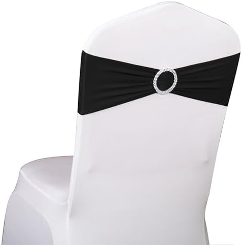 50 Pack Black Spandex Chair Sashes with Buckles by SINSSOWL