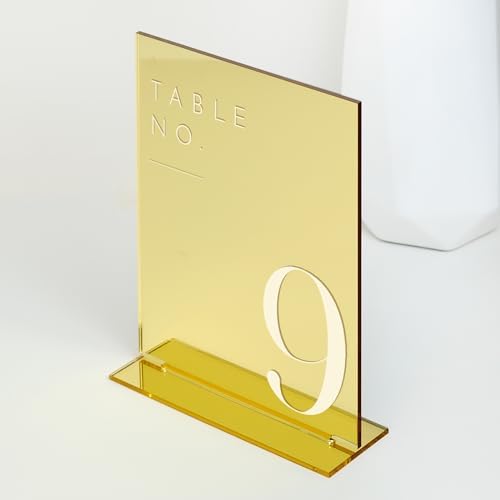 Gold Wedding Table Numbers 1-25 with Stands, 5"x7" Gold Mirror Acrylic Table Numbers, Perfect for Wedding Reception, Party, Anniversary, Event - Image 2