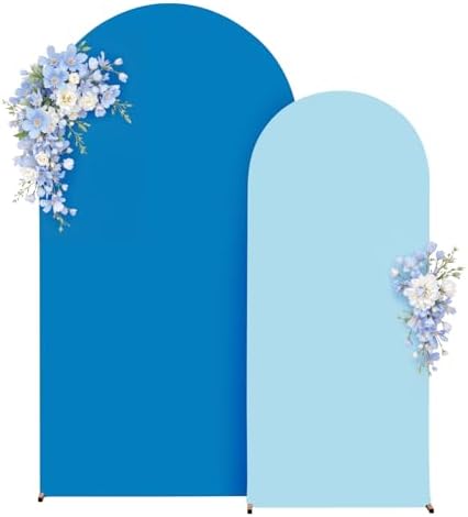 Baby Blue and Royal Blue Photo Arch Backdrop Cover Set of 2 for Baby Shower Boy Party 7.2ft and 6ft Arch Covers Stretchy Backdrop Spandex Birthday Arch Stand Covers for Wedding Banquet Background by Suppromo