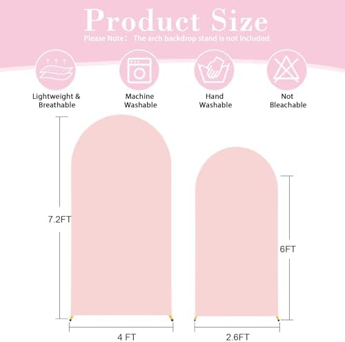 Pink Arch Cover 2 Set - 7.2 and 6ft Pink Arch Backdrop Cover Spandex Wedding Arch Stand Covers for Birthday Party Baby Shower Girls Bridal Shower Photo Balloon Arch Covers Stretchy Backdrop Background - Image 5