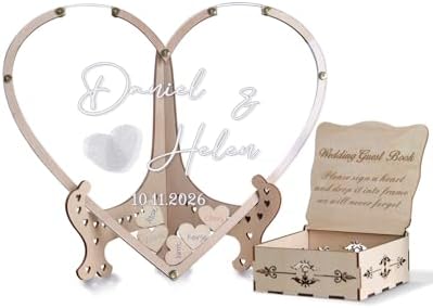 Wedding Fingerprint Guest Book Alternative,with Box and Small Hearts,Personalized Heart Drop Guest Sign for Rustic Wedding Decorations,Anniversary(style13, heart) by HZGUEOSTB