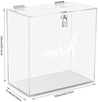 Hooqict Clear Acrylic Card Box with Lock and Slot, Thick DIY Wedding Gift Card Box for Party, Graduation, Wedding Reception, Retirement, Bridal or Baby Shower, Raffle Ticket Money Envelope Holder - Image 3