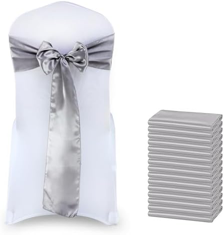 MDS® Pack of 100 Satin Chair Sashes for Wedding & Events – Silver Grey by MDS