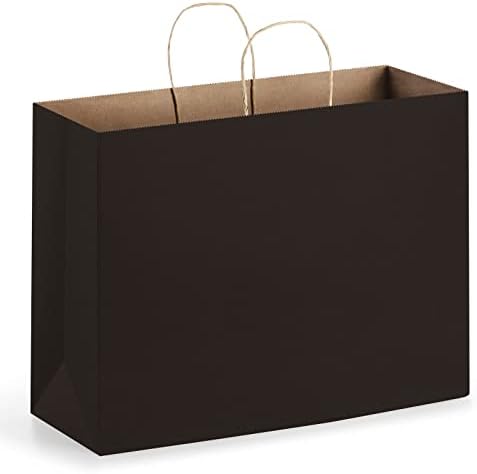Eupako 16x6x12 Black Paper Bags 50 Pack, Kraft Gift Bags with Handles by Eupako