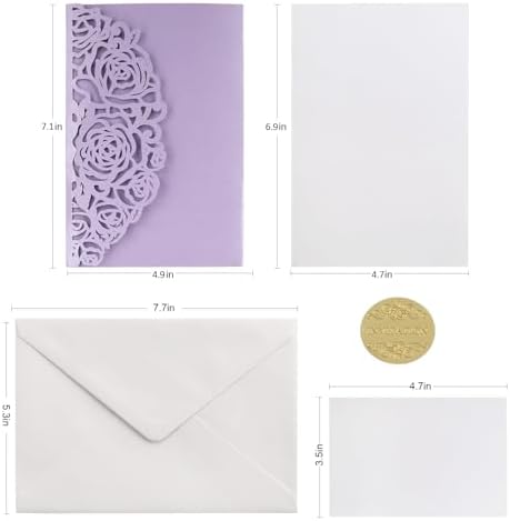 50PCS Purple Blank Wedding Invitations Shower Birthday Quince Party Invites - Image 7