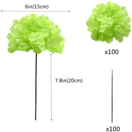 100PCS Artificial Hydrangea Flowers, Fake Flowers Silk Hydrangea Full Flowers Heads with Stems for Wedding Home Party Shop Baby Shower Decor (Green) - Image 2