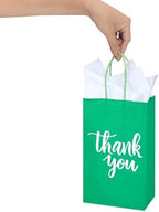 DjinnGlory 100 Pack Small Green Gift Bags with Handles 9x5.5x3.15 Inch for Boutiques, Thank You Paper Bags for Wedding Birthday Party Favors Goodies Christmas Gifts - Image 6